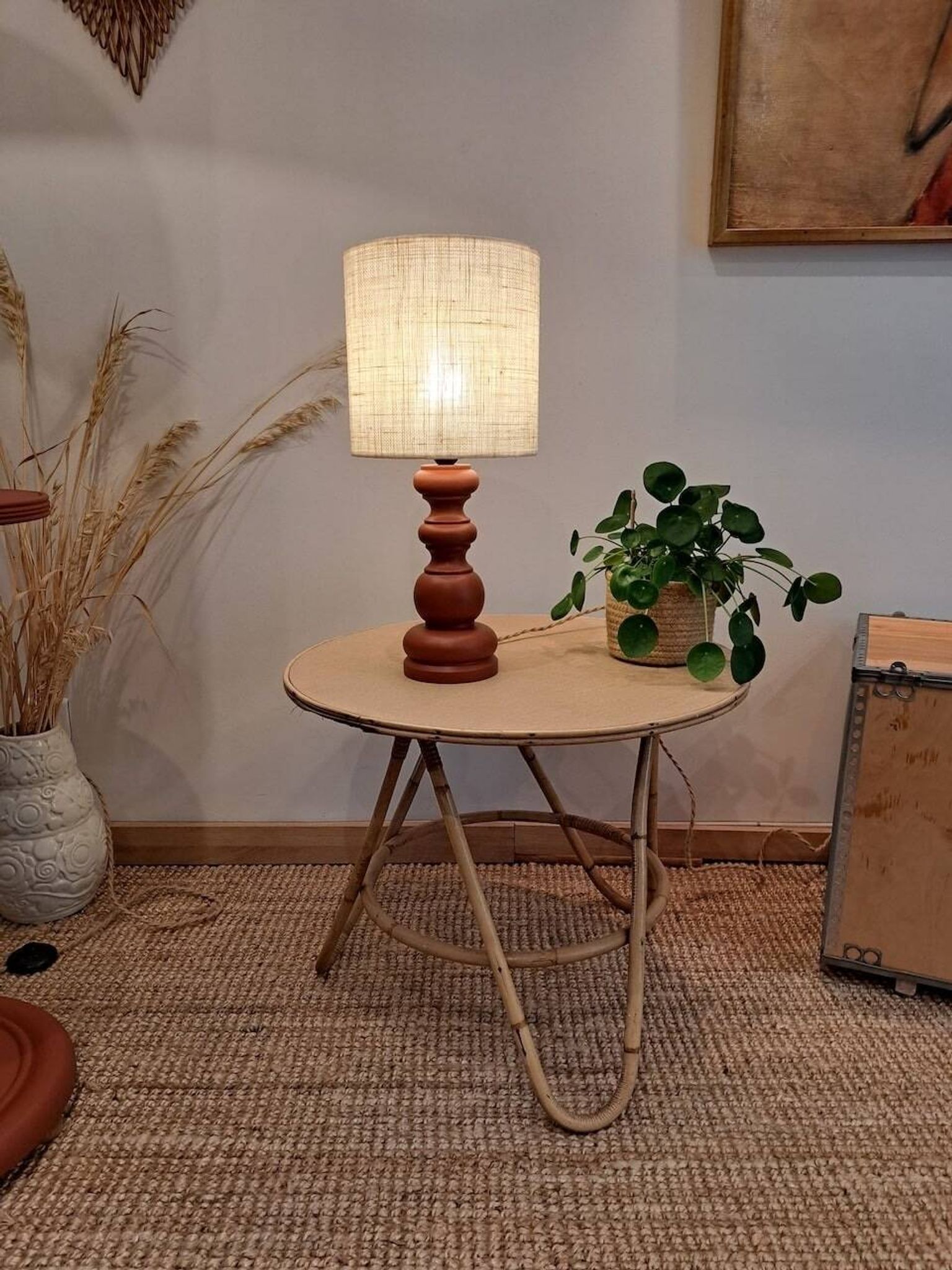 Vintage terracotta wooden lamp