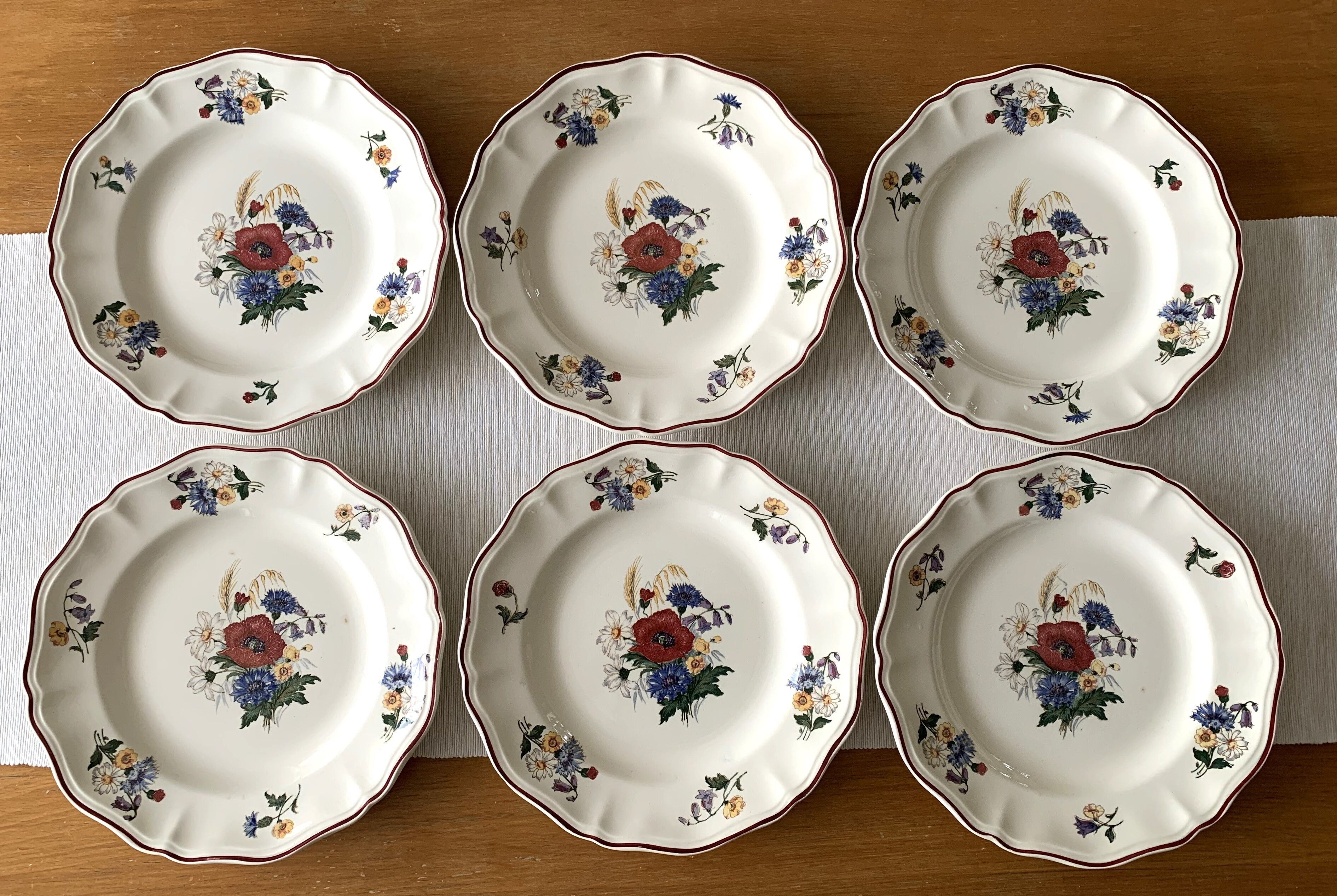 6 large old flat plates in Sarreguemines earthenware