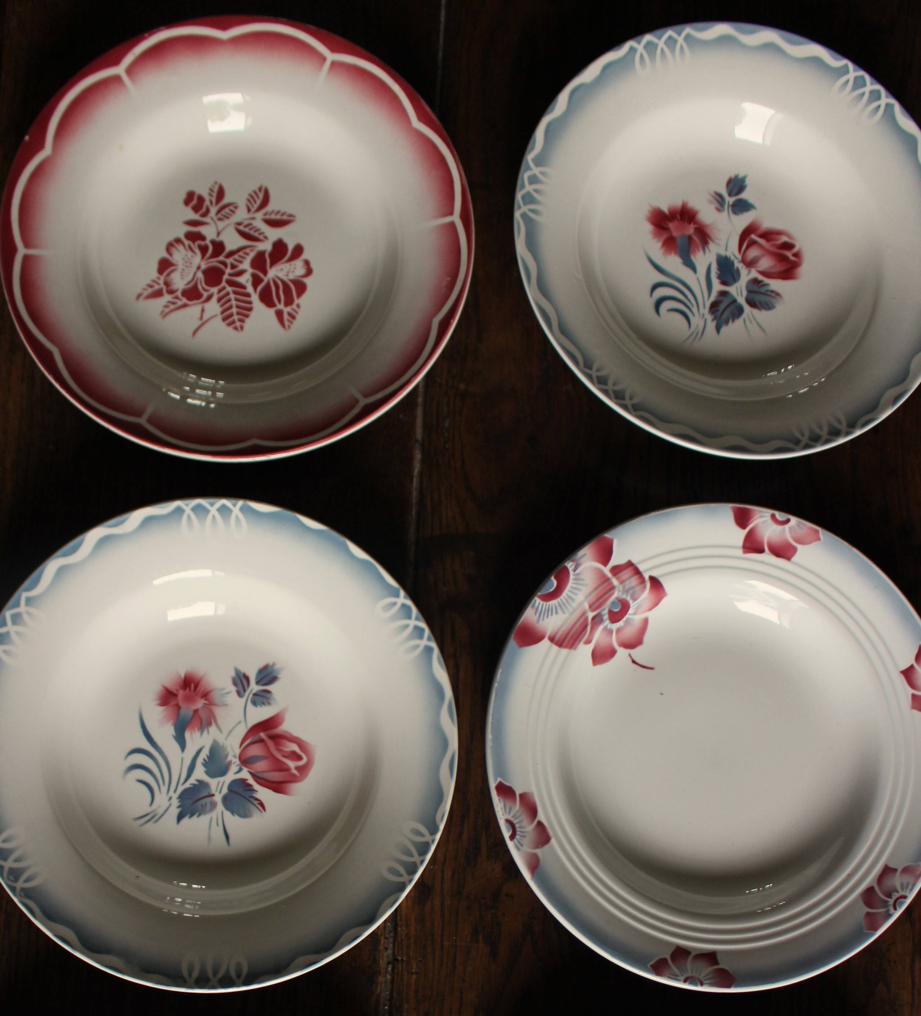 6 mismatched soup plates Marsac Marinette Digoin Badonviller