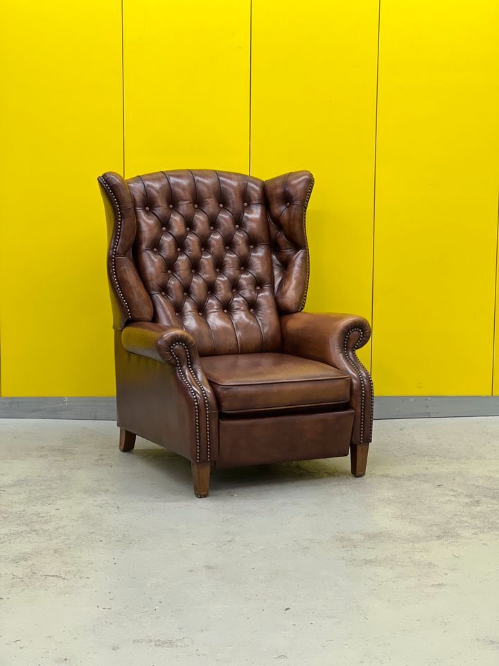 Fauteuil inclinable chesterfield vintage fait main marron