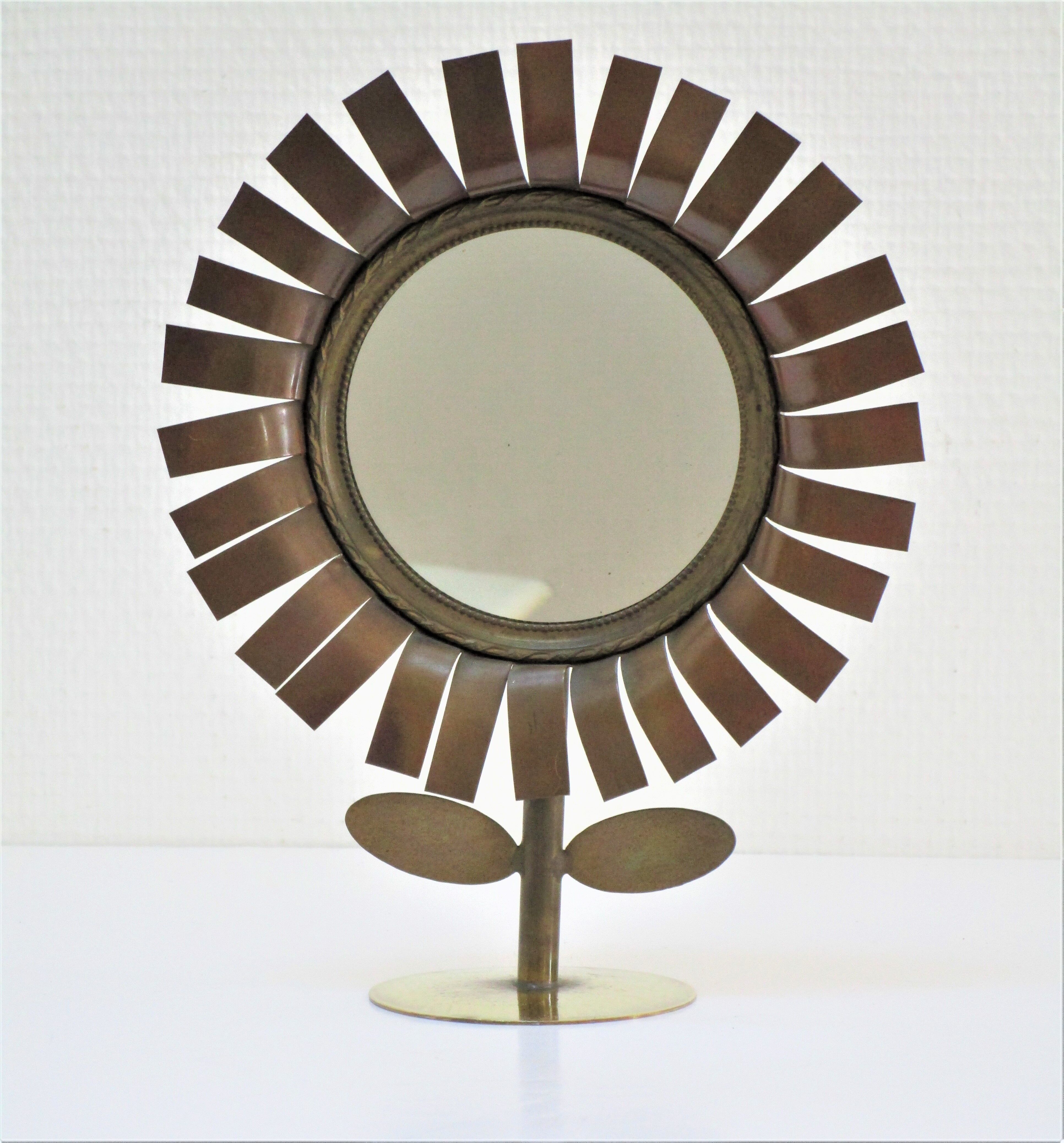Copper and brass flower mirror by Vinay 60s