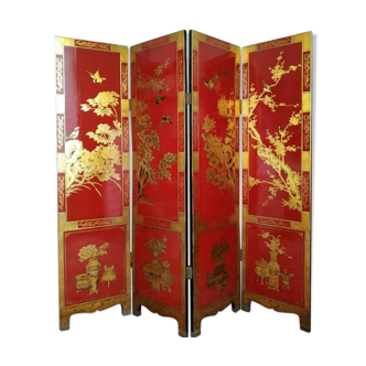 Chinese screen lacquered wood 4 sides