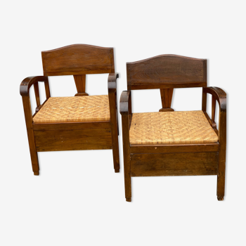 Oak Bamboo Seat Colonial Chairs