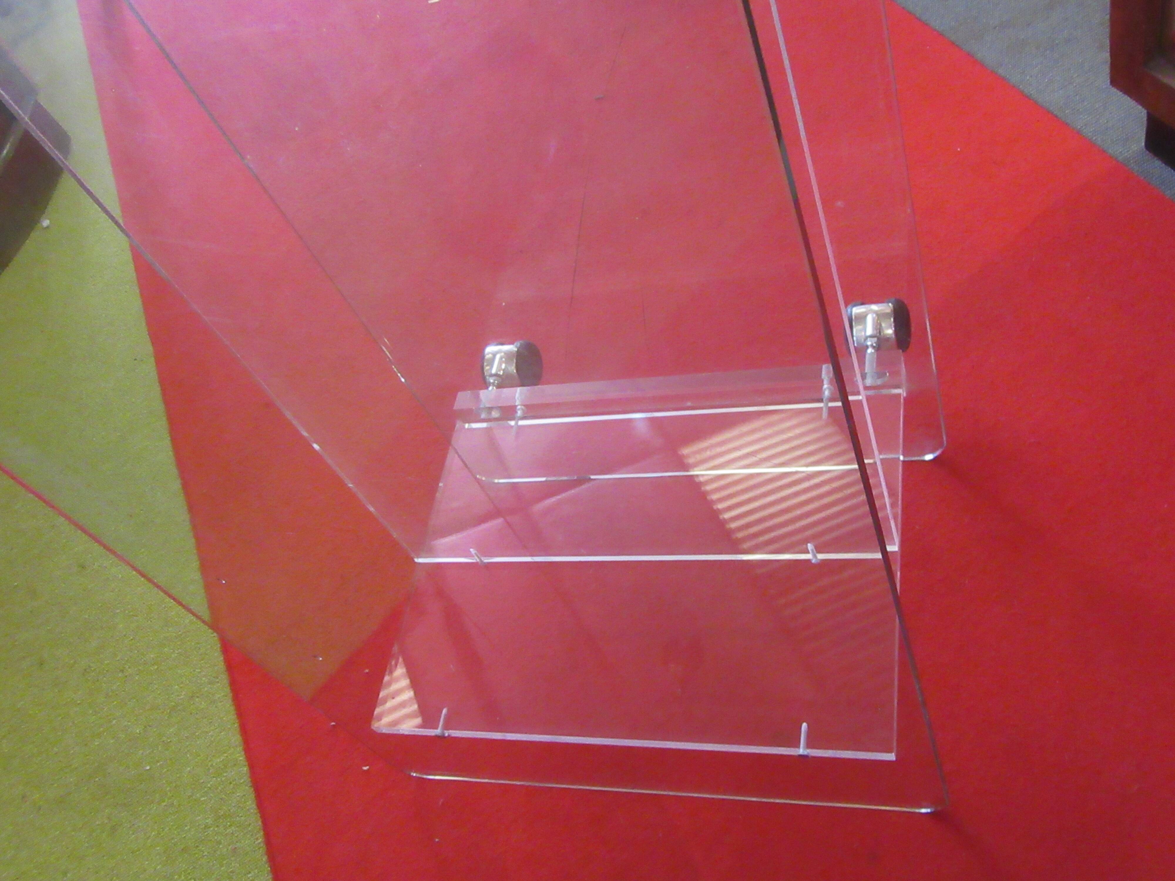 vintage glass coffee table with plexiglass legs