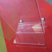 vintage glass coffee table with plexiglass legs