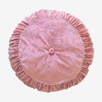 Coussin rond ancien rose avec dentelle