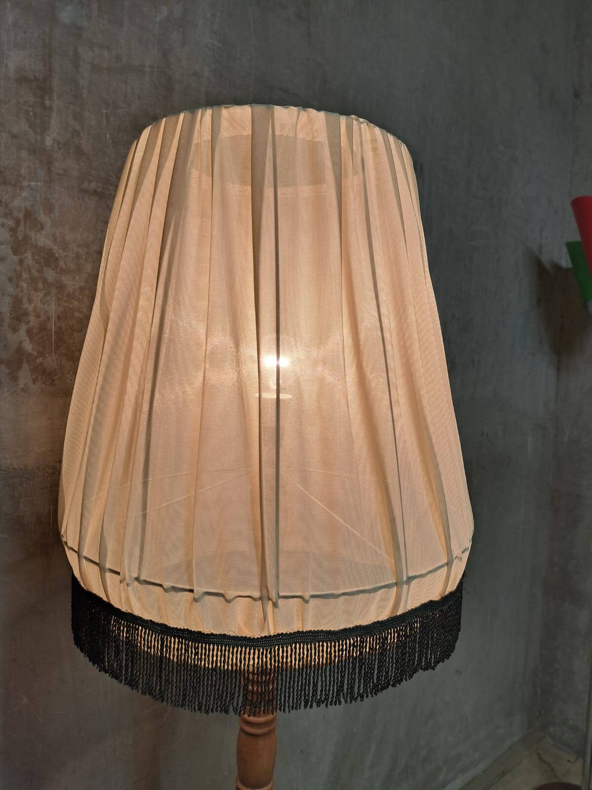 Vintage Wooden Floor Lamp with Pleated Shade, 1970s