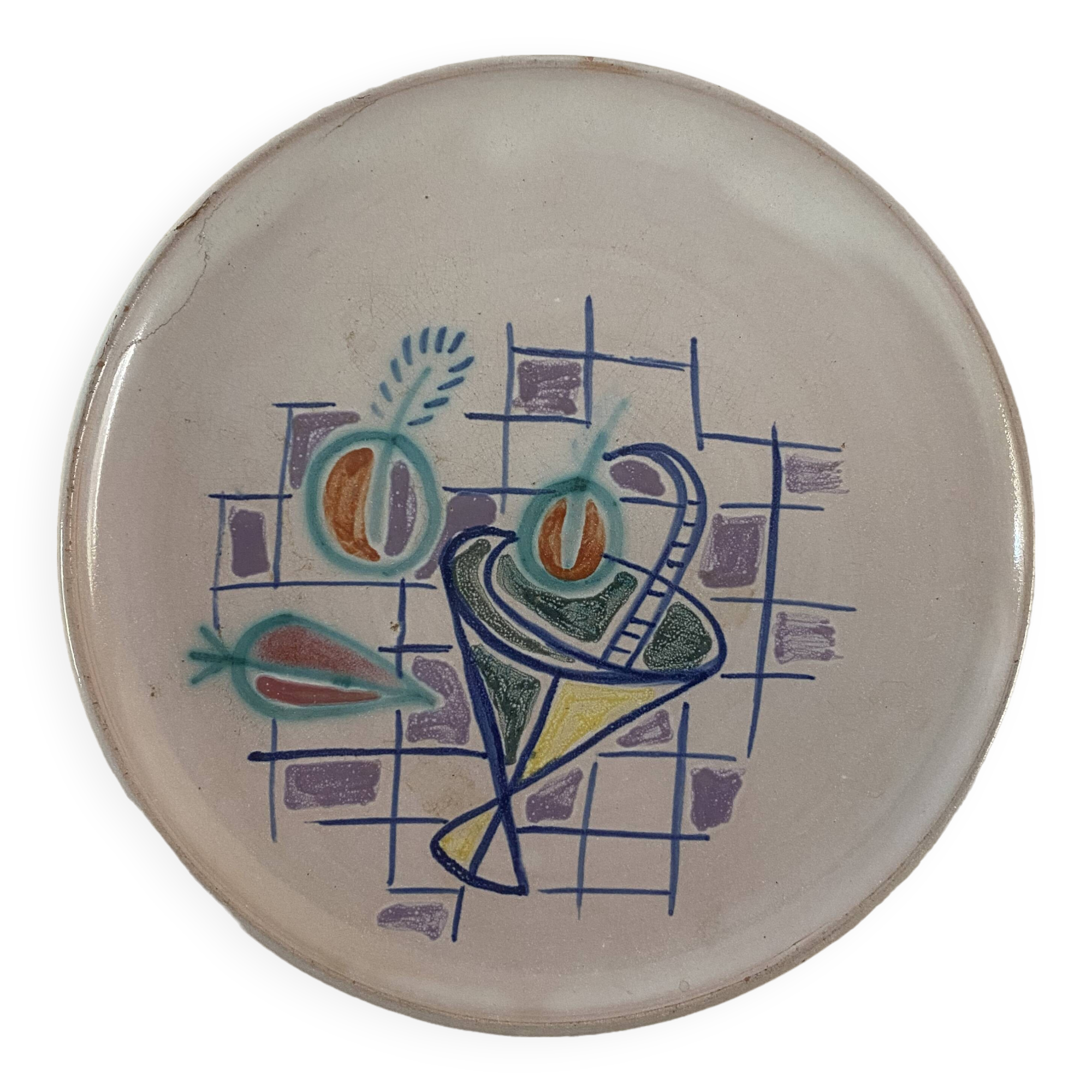 Decorative plate from Vallauris signed Cerenne