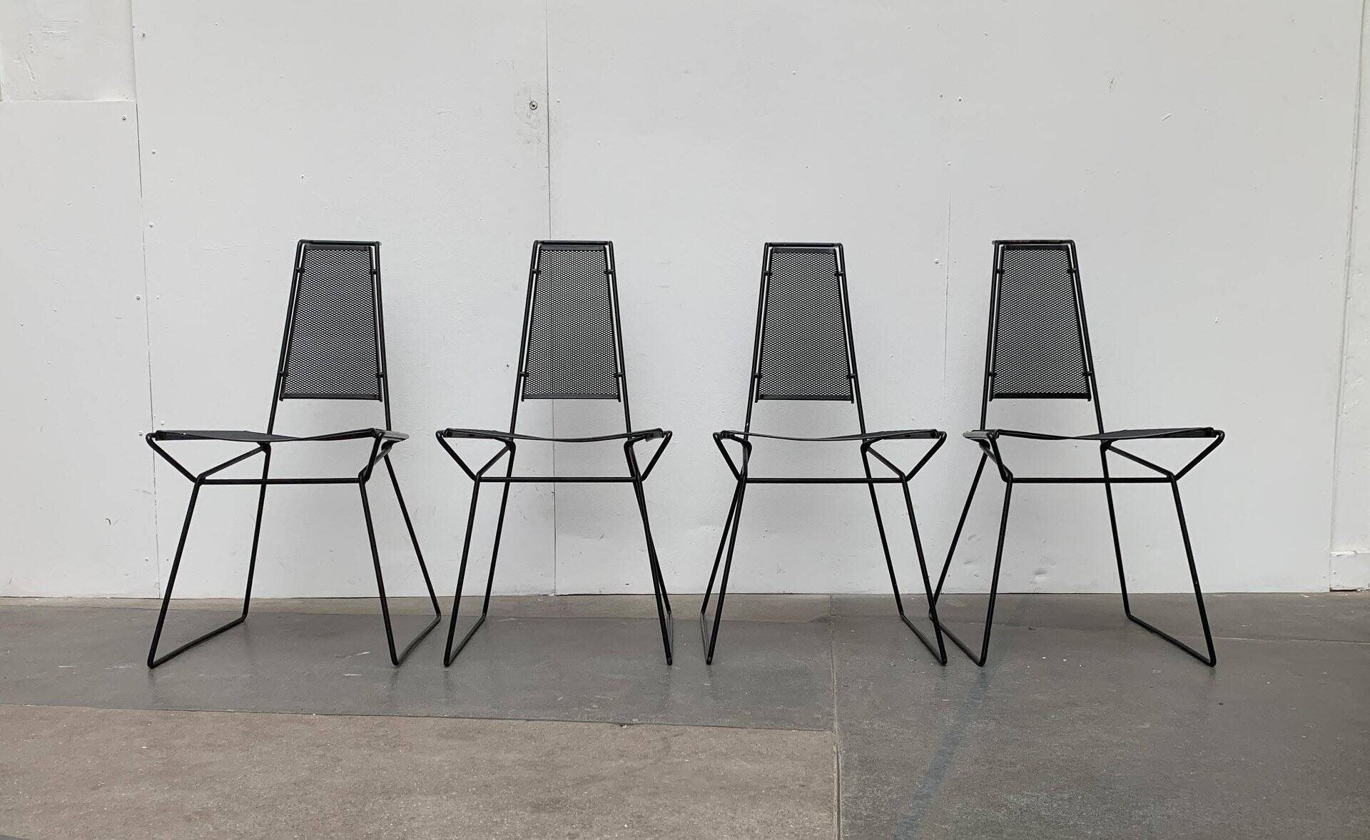 Set of vintage postmodern metal accent chairs by Rolf Rahmlow, 1980s.