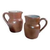 Duo d'anciens pots à lait en grès de Bonny, 50 cl vintage France