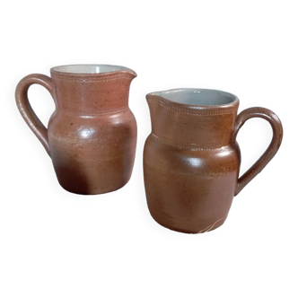 Duo of old Bonny stoneware milk jugs, 50 cl vintage France