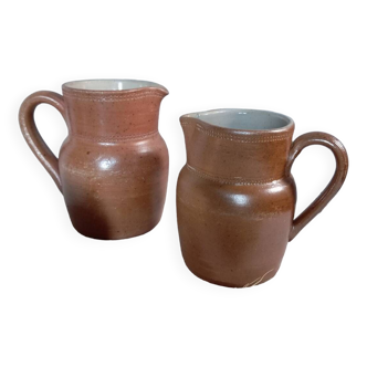 Duo d'anciens pots à lait en grès de Bonny, 50 cl vintage France