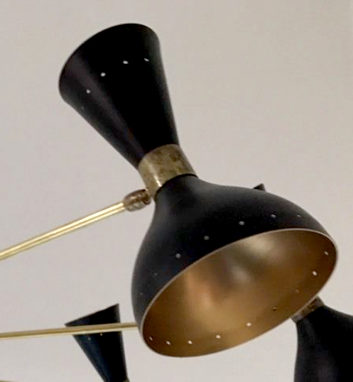 Brass and black painted metal chandelier