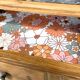 Antique low cabinet in wood and marble