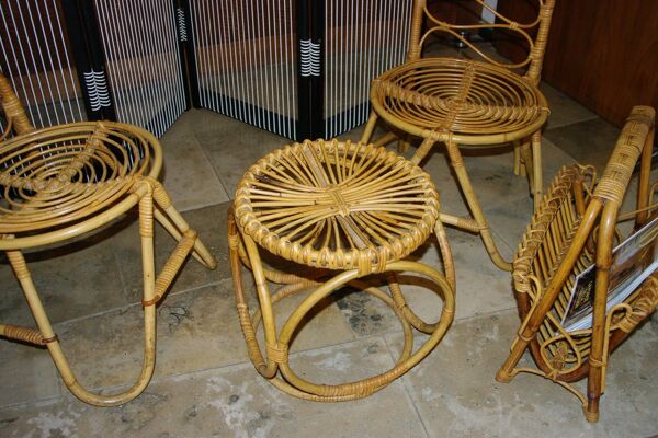 ENSEMBLE DE SALON VINTAGE EN BAMBOU  1960