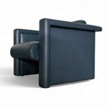 Pair / Trix and Robert Haussmann / Dark grey leather chairs by Knoll