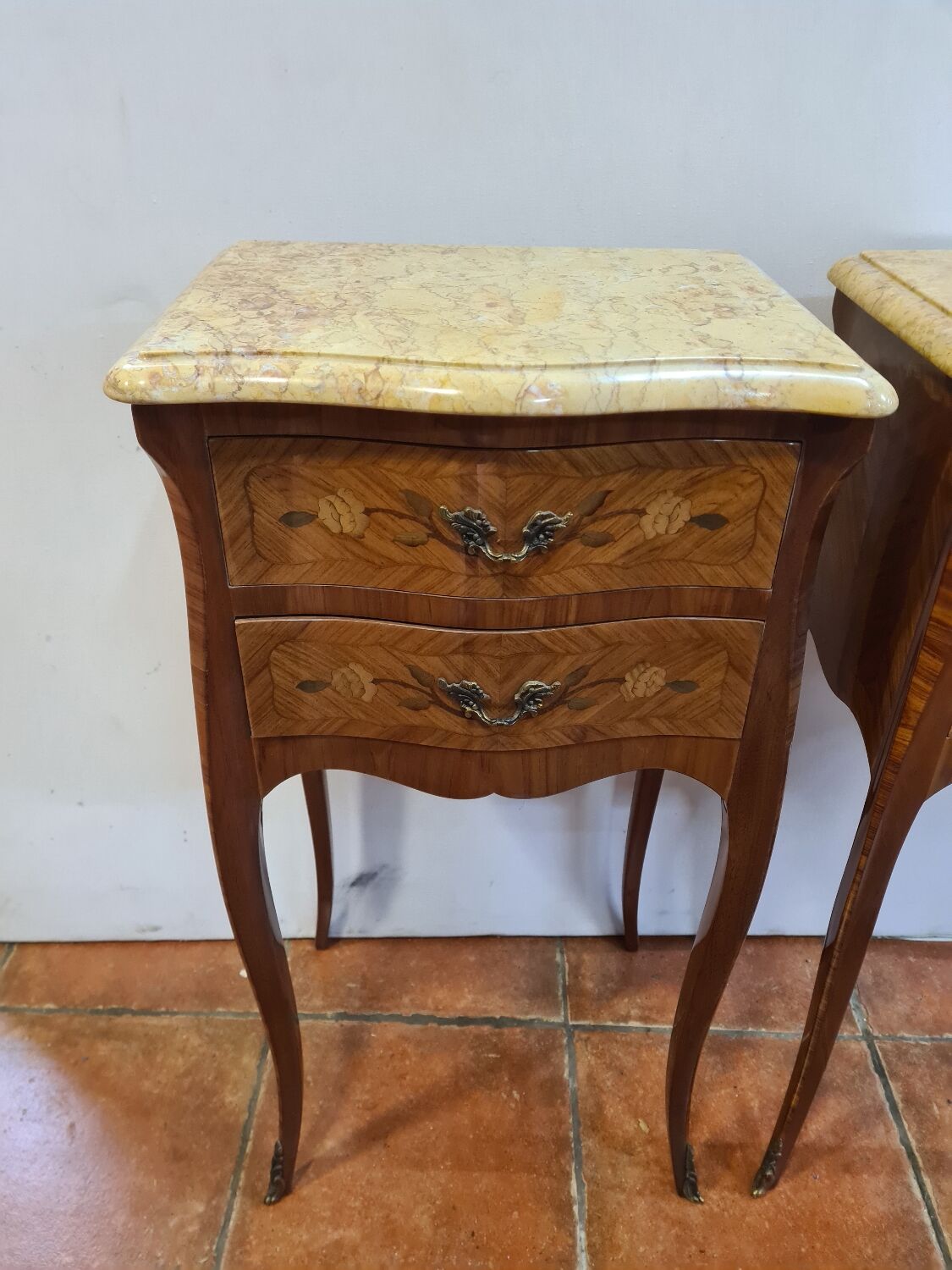 Marquetry bedside tables ( the pair )