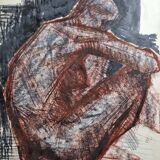 Charcoal and red chalk nude study signed by Maurice de Bus, 1960, 47 x 60 cm