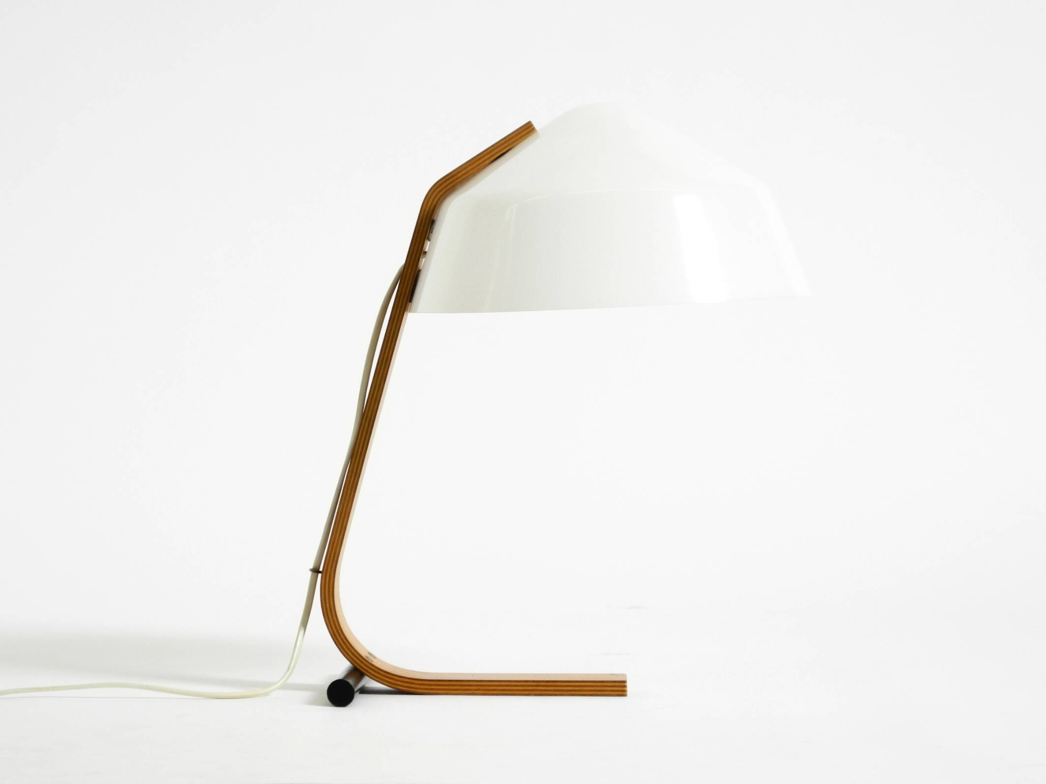 Original Space Age 1960s plywood table lamp with plastic shade by Temde