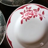 6 deep plates Marsac red Digoin Terre de fer green