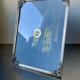 Cadre photo vintage en métal argenté 20,5 cm x 15,5 cm verre convexe