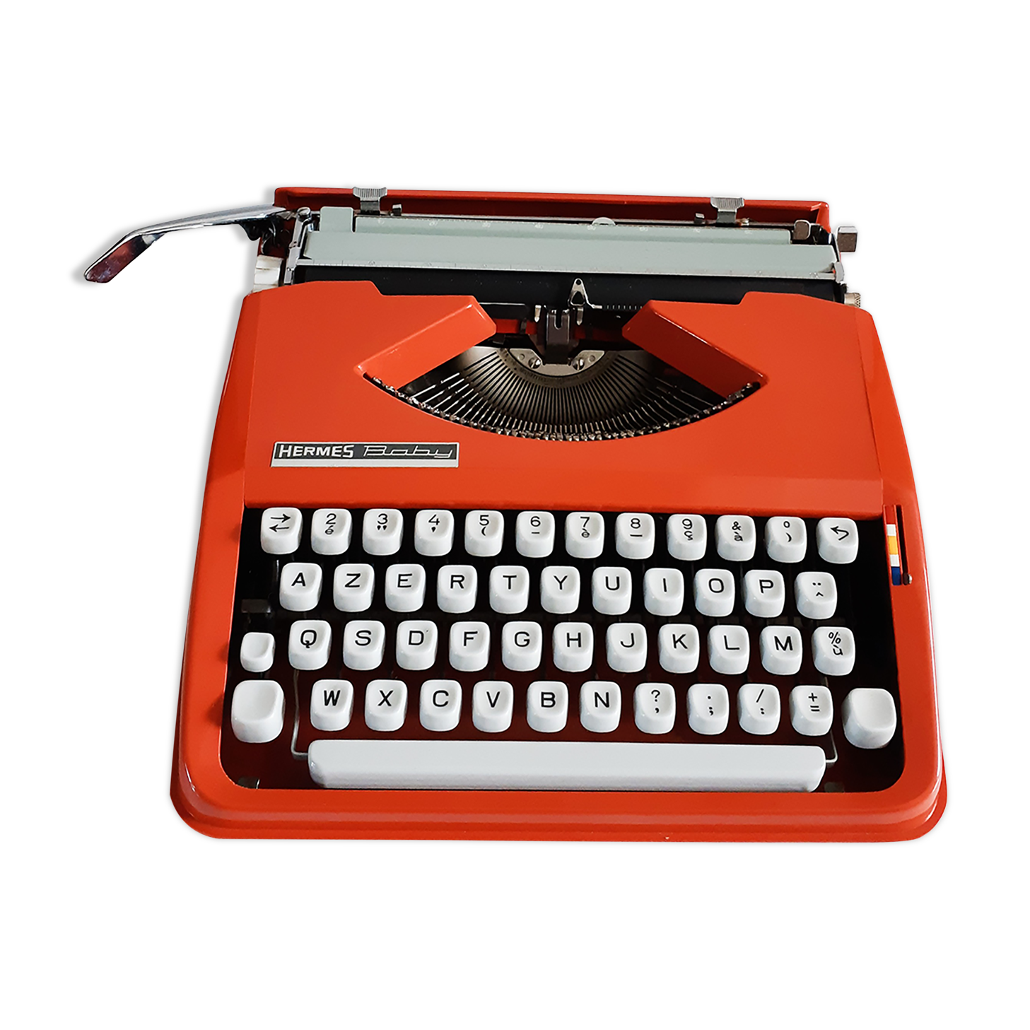 Hermes Baby orange typewriter, portable, functional