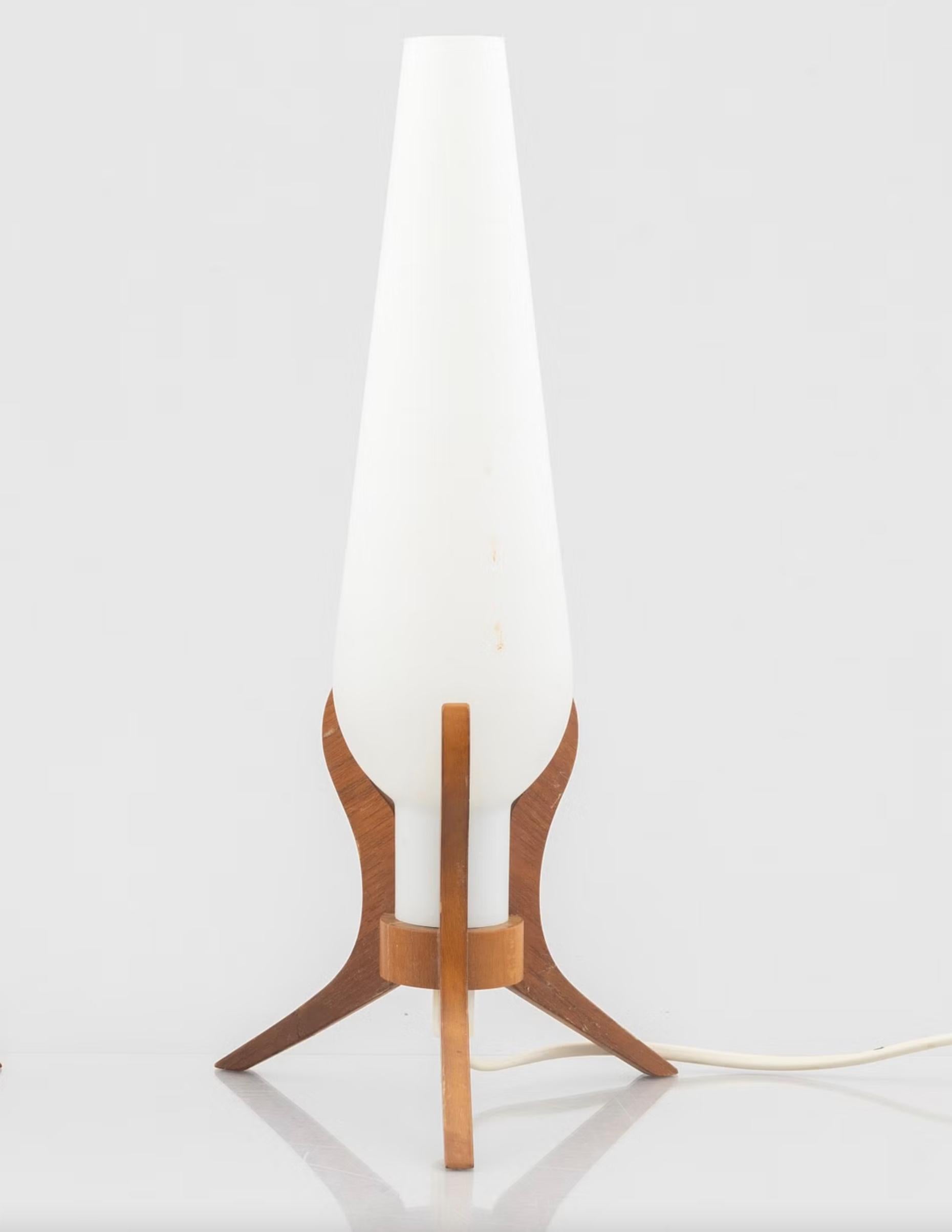Pair of Orrefors desk lamps in teak and glass, Sweden 1960.