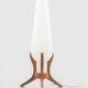 Pair of Orrefors desk lamps in teak and glass, Sweden 1960.