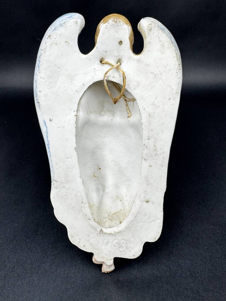 19th century polychrome plaster angel wall stoup