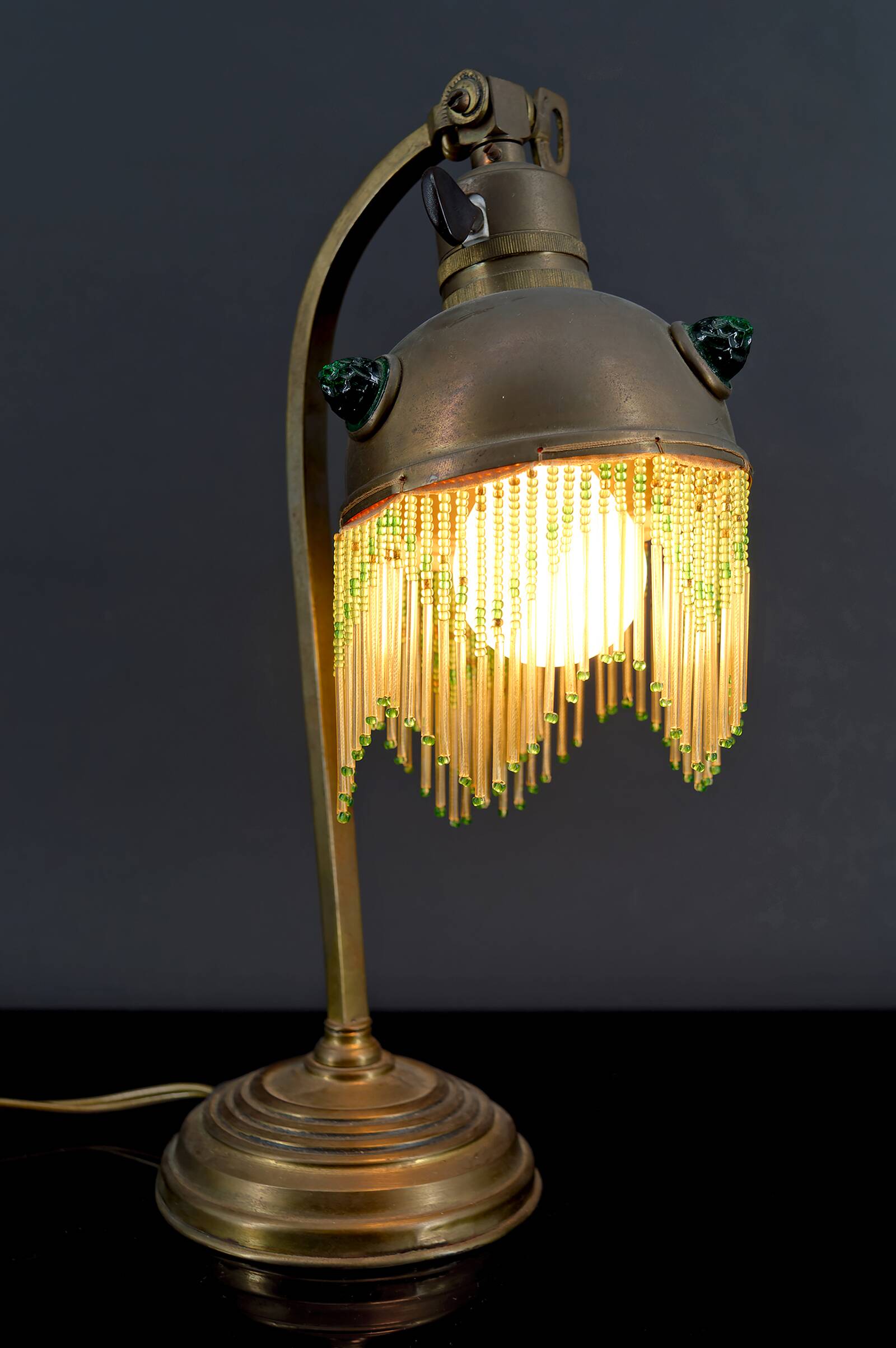 Art Nouveau Brass and Glass Cabochon Table Lamp, Circa 1910