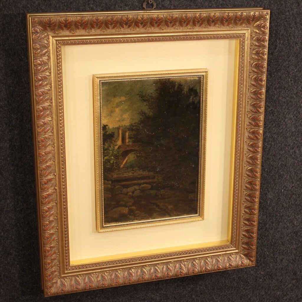 Italian landscape painting oil on cardboard from 20th century
