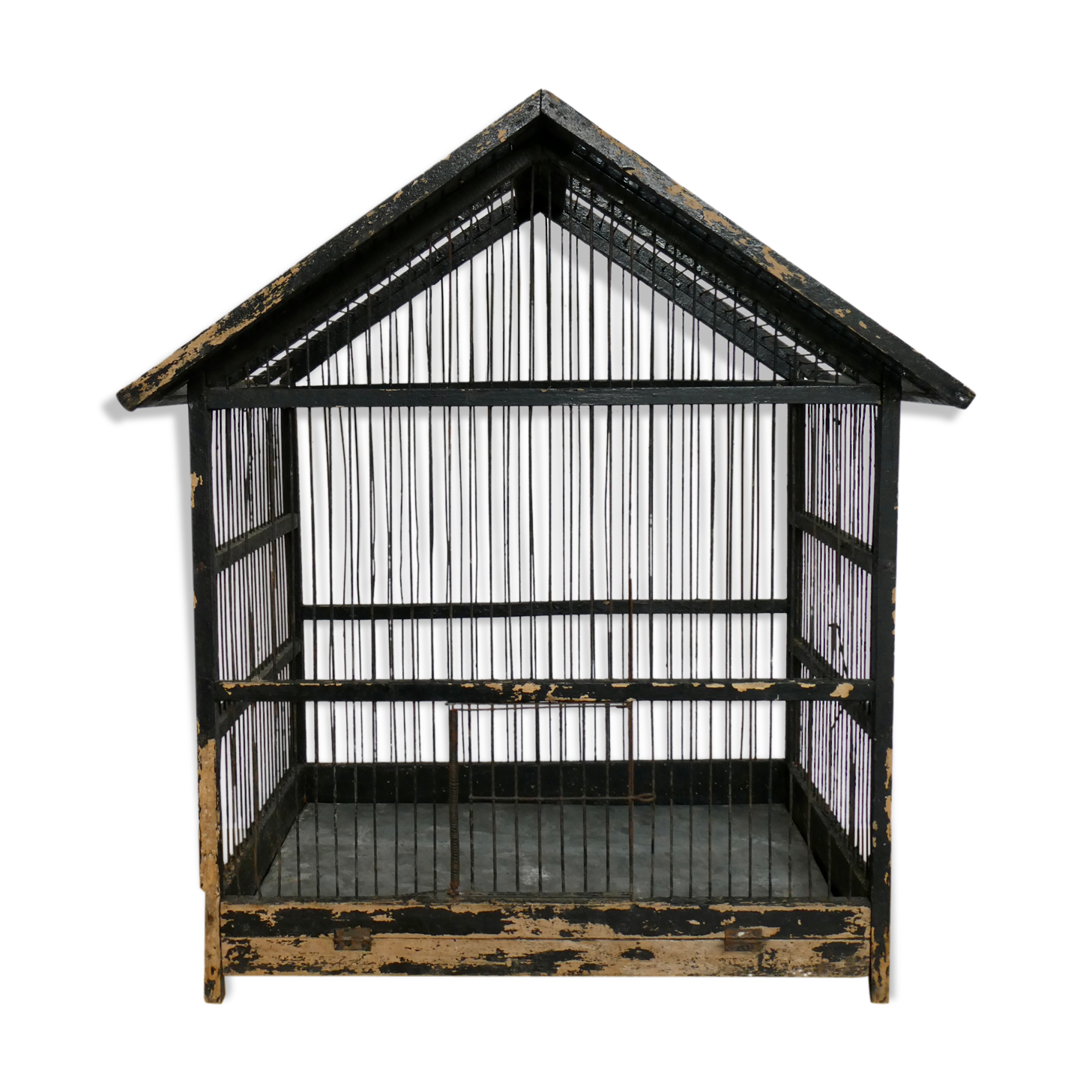 Wooden bird cage, original black patina, early 20th century