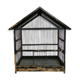 Cage à oiseaux en bois, patine noire d'origine, début XXème