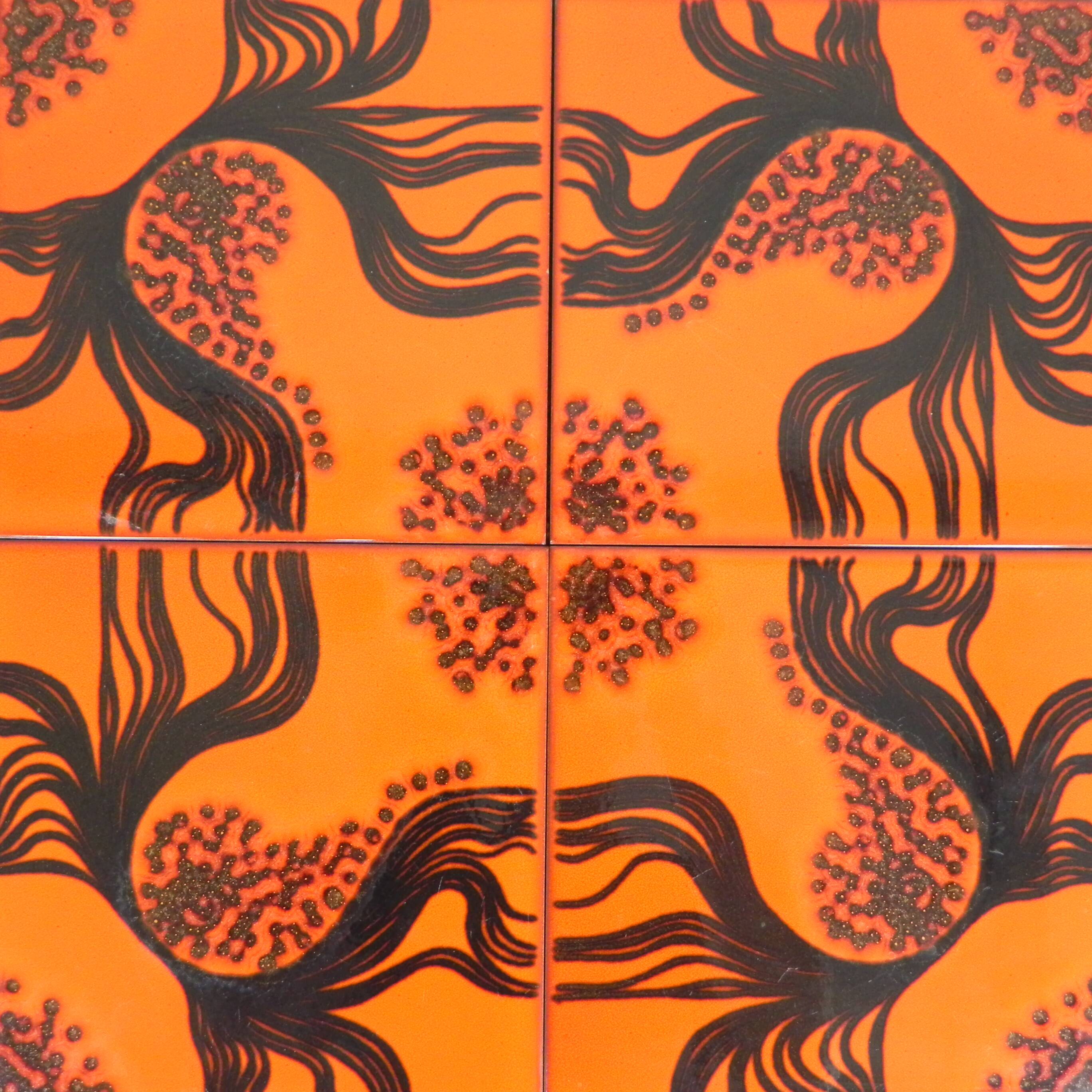 Vintage coffee table with 4 tiles, 1960s