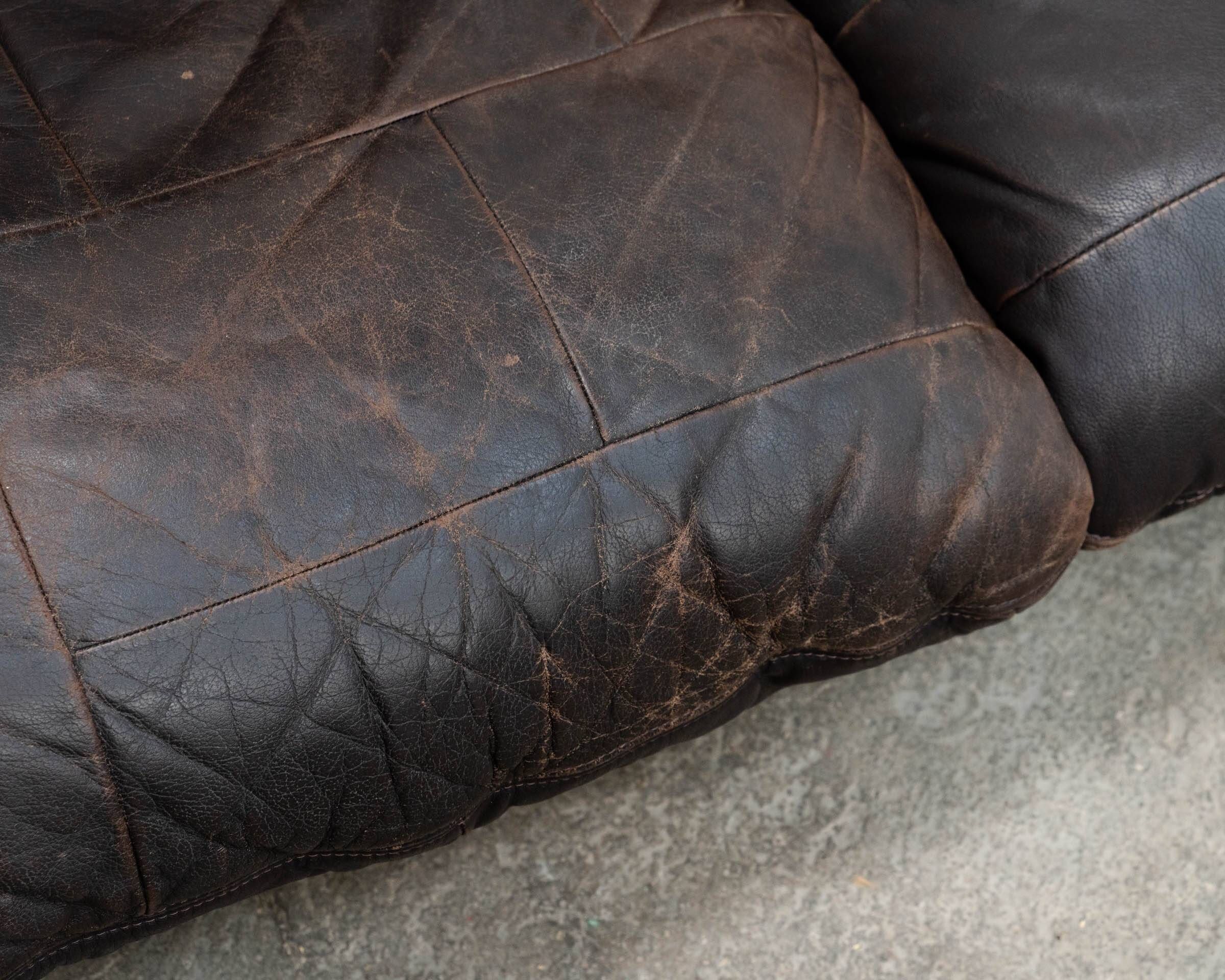 Canapé vintage Marsala pour Ligne Roset en cuir marron, 1980