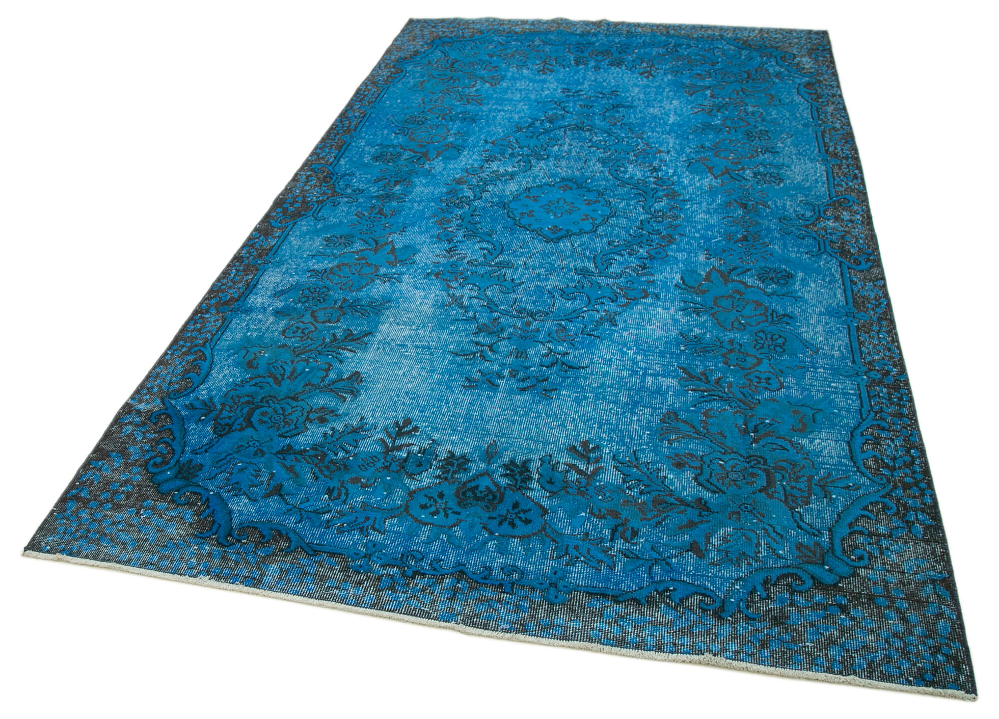 Hand-knotted contemporary oriental 1980s 171 cm x 303 cm blue carpet