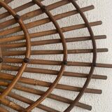 Miroir vintage 1960 soleil rotin style ORTF spirale - 80 x 62 cm