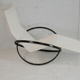 Chaise longue à bascule de Roger Lecal, modèle Jetstar, acier laqué marron et toile, France, 1975