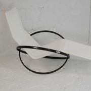 Roger Lecal rocking long chair, Jetstar model, brown lask and canvas, France, 1975