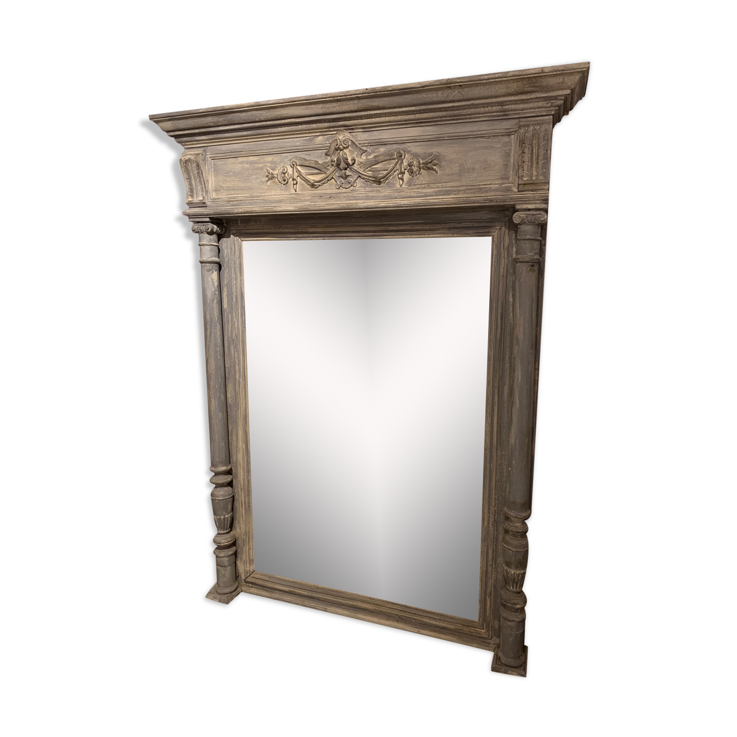 Trumeau ancien fin XIXè, grey wood, Shabby chic style 109x142cm