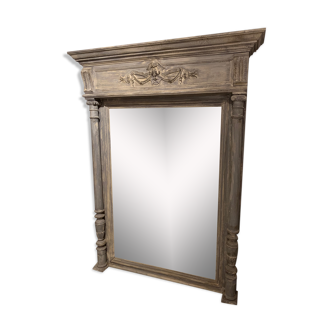 Trumeau ancien fin XIXè bois gris style Shabby chic 109x142cm
