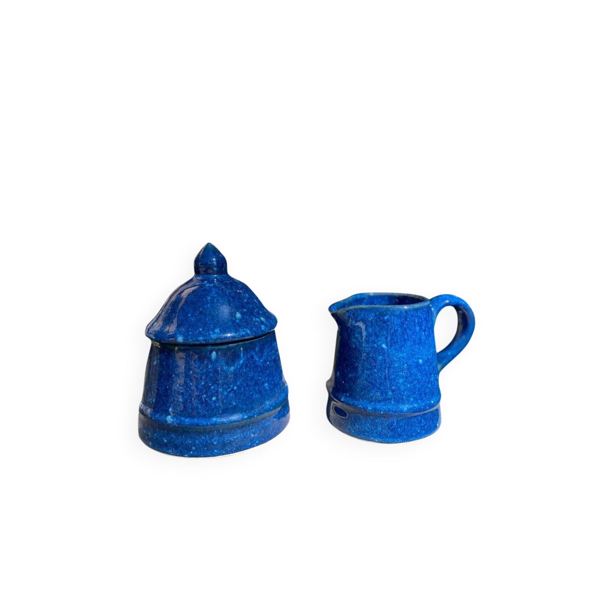 Sucrier et pot à lait bleu en céramique