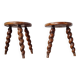 Paire de sellettes tripodes vintage en bois torsadé - tabourets