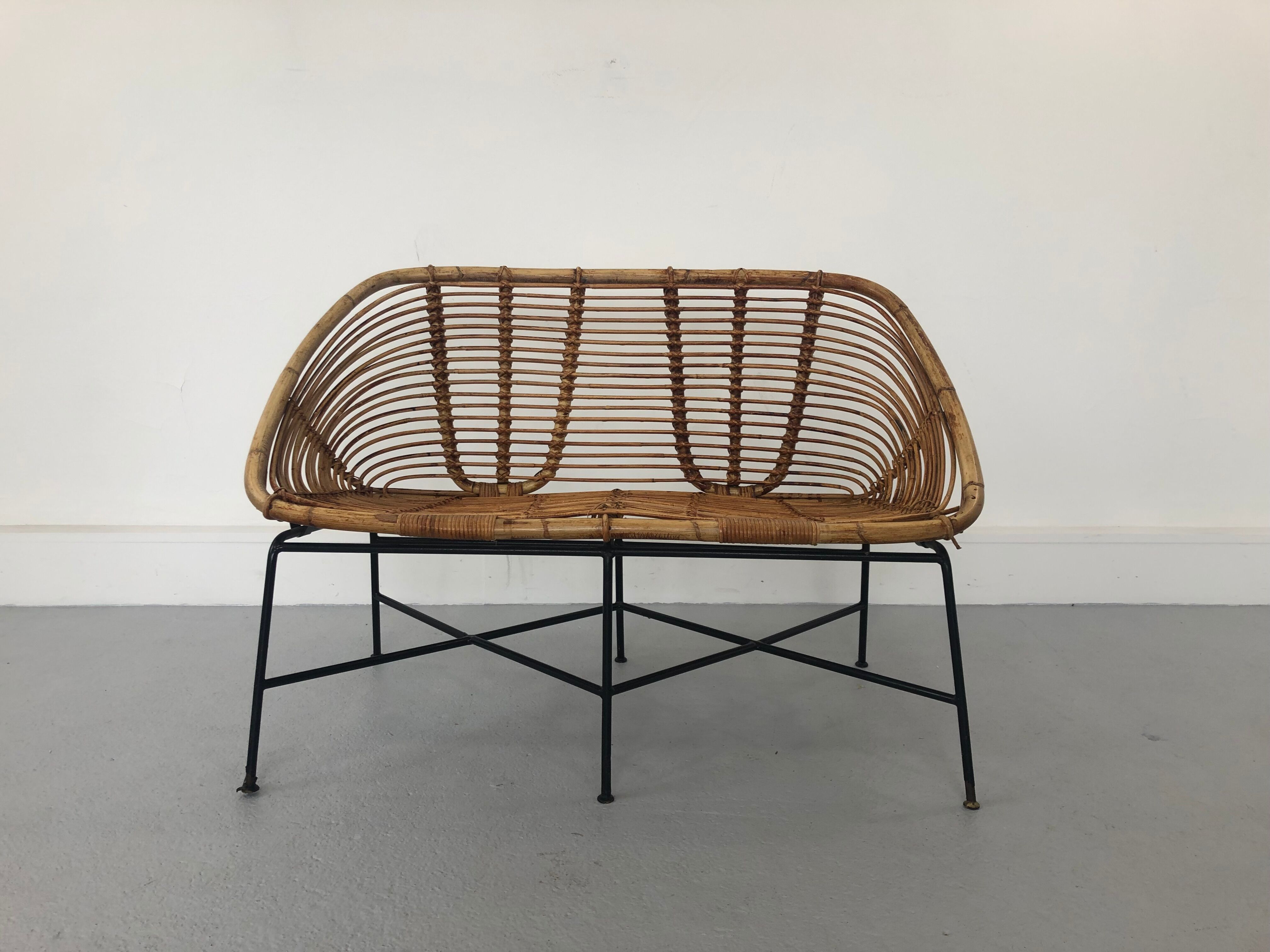 Mid-Century Rattan Bench, 1960s Product Overview