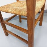 Set of 2 vintage brutalist armchairs in oak wood and straw