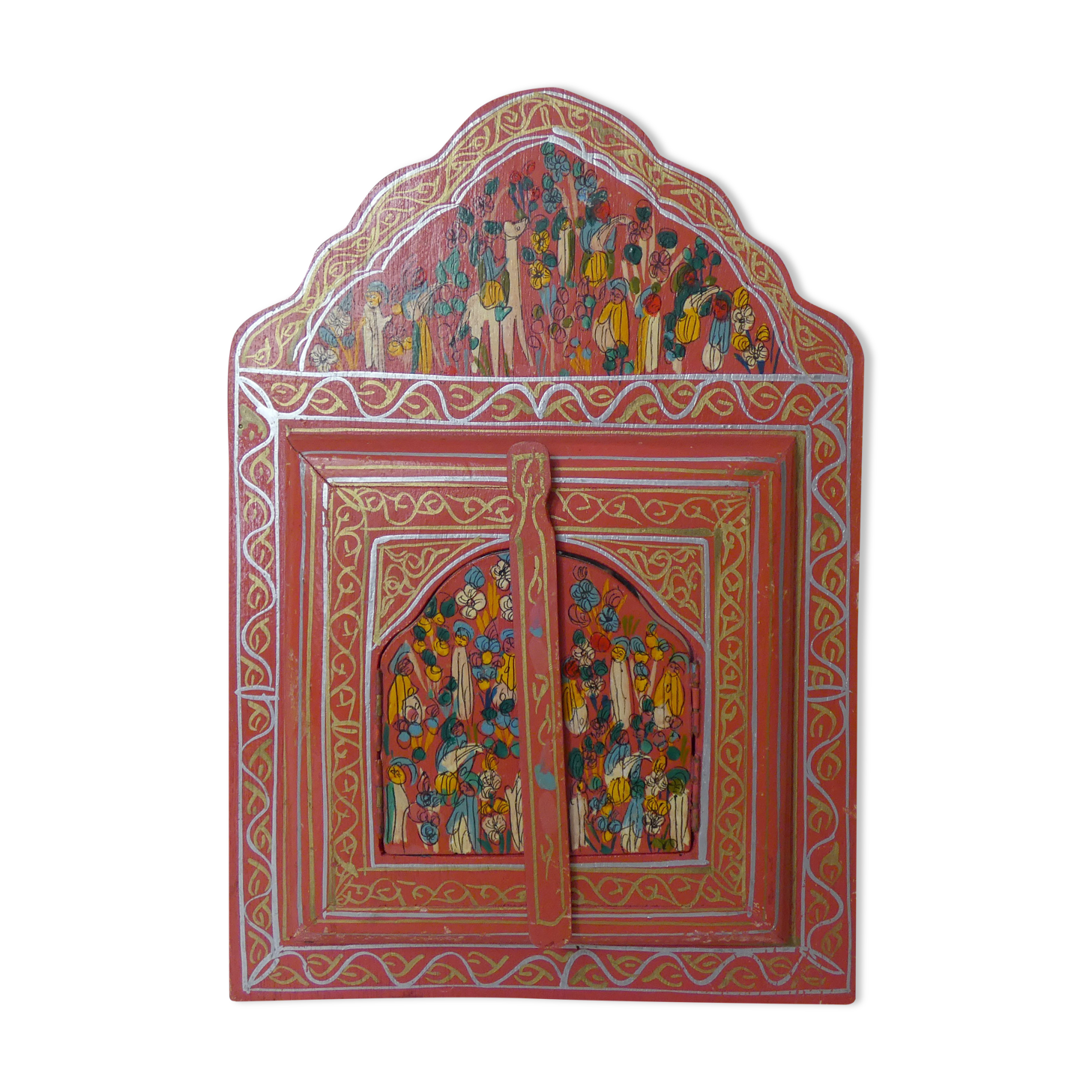 Old Moroccan mirror in pink wood Folk Art