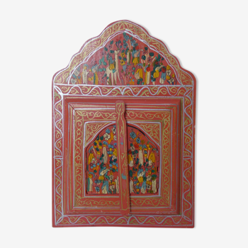 Ancien miroir marocain en bois rose Folk Art