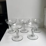 Set of 5 large crystal champagne glasses 30s-40s
