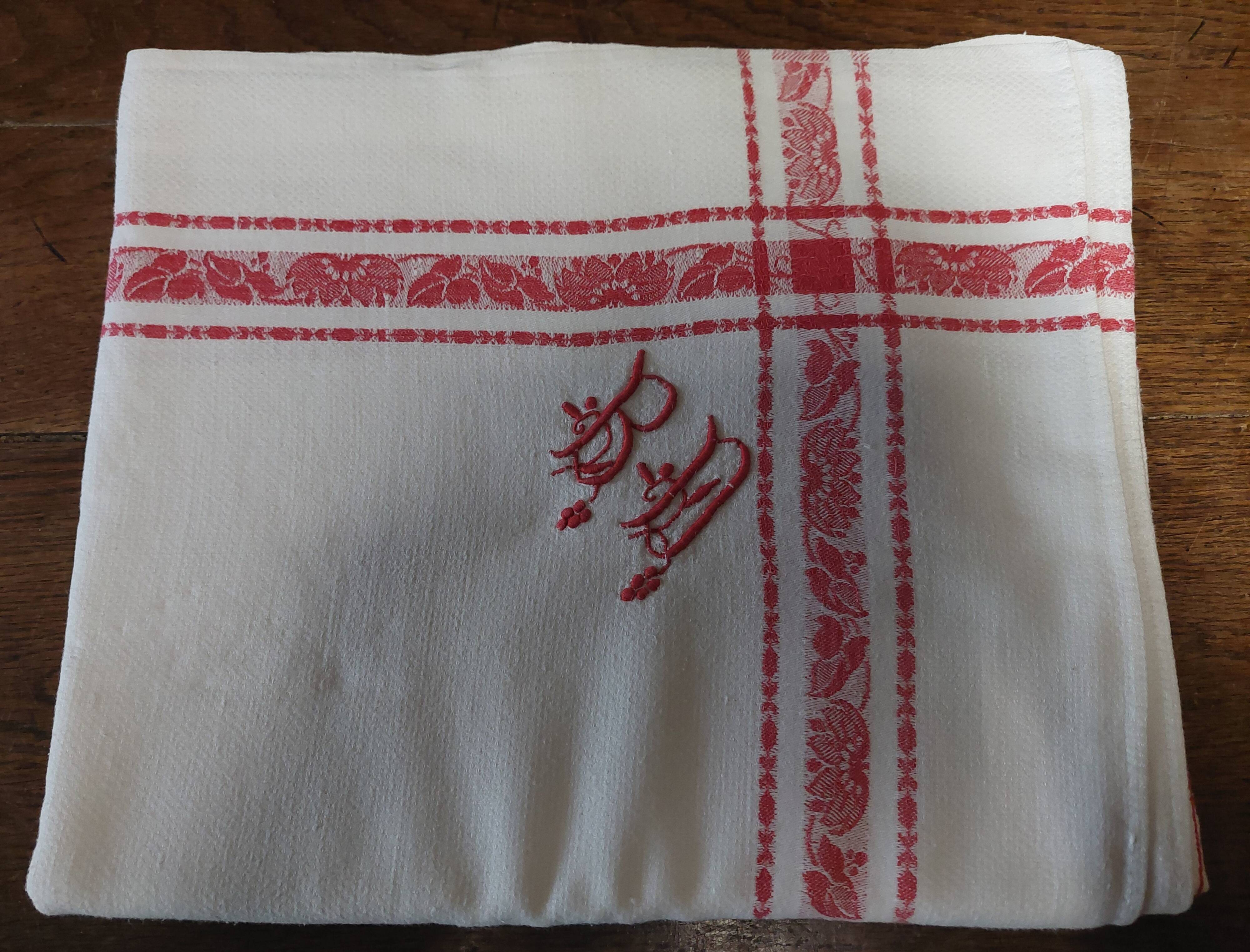 Damask cotton tablecloth monogram BD 129 x 155 cm