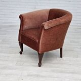1960s, Danish lounge chair, salmon pink furniture velour, ash wood legs.